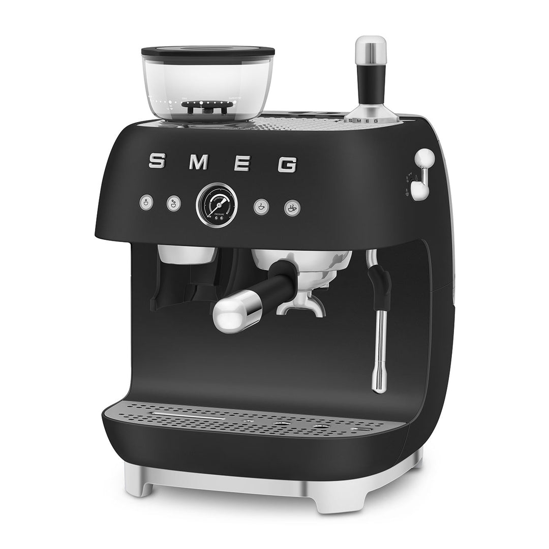 50's Style Espresso Coffee Machine with Grinder - Matte Black